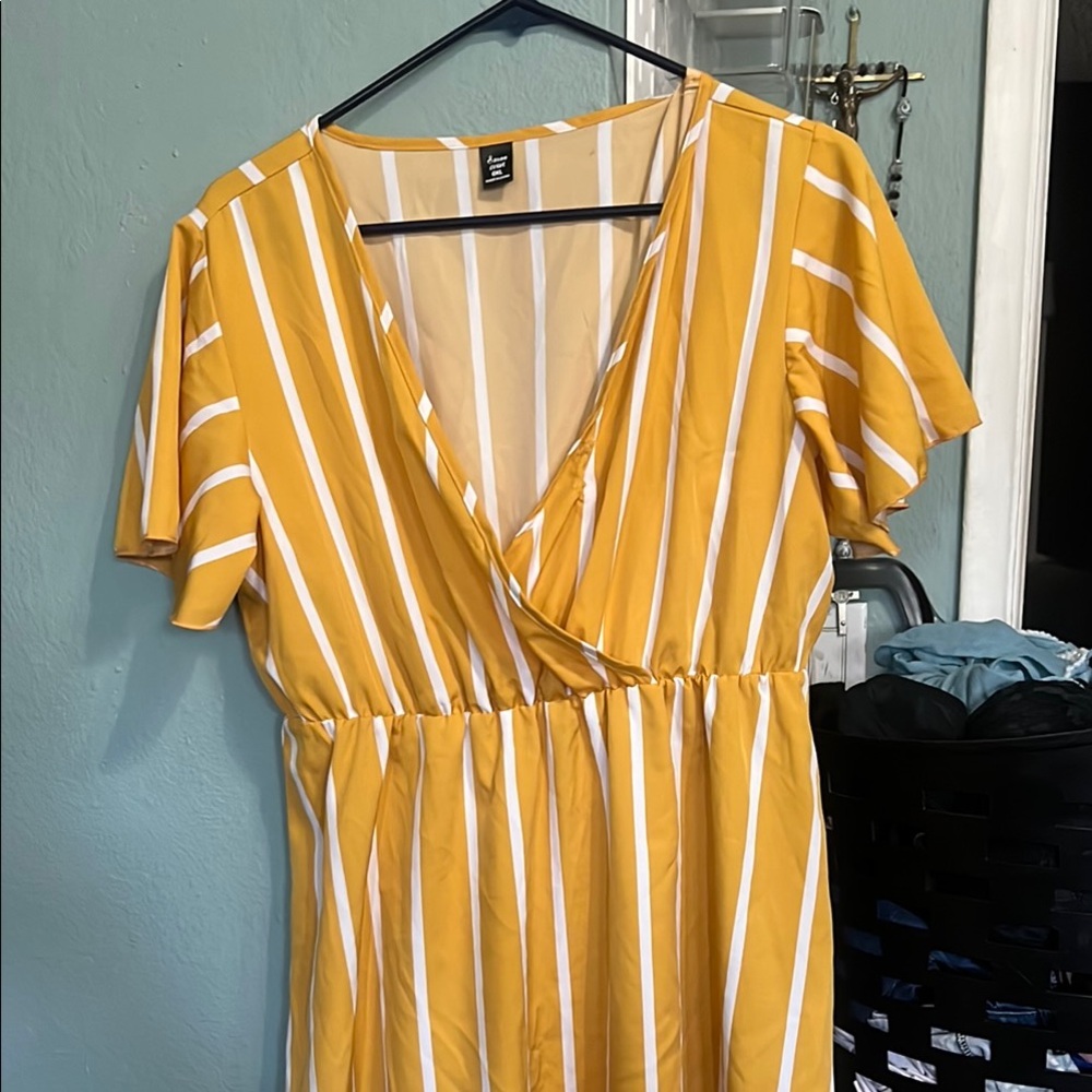 SHEIN Yellow Gold Wrap Tie Front Midi Dress